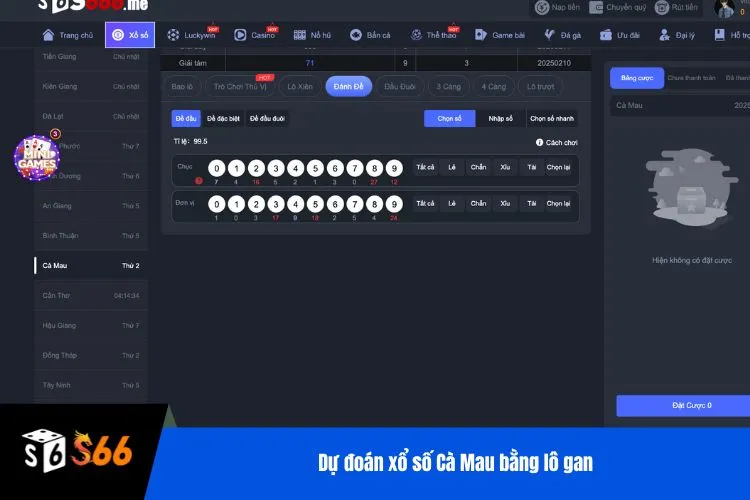 Dự đoán xổ số Cà Mau bằng lô gan