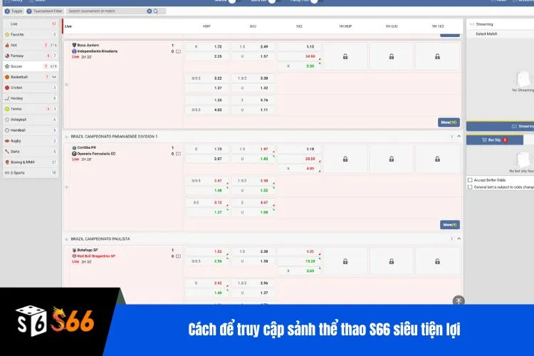 Cách để truy cập sảnh thể thao S66 siêu tiện lợi